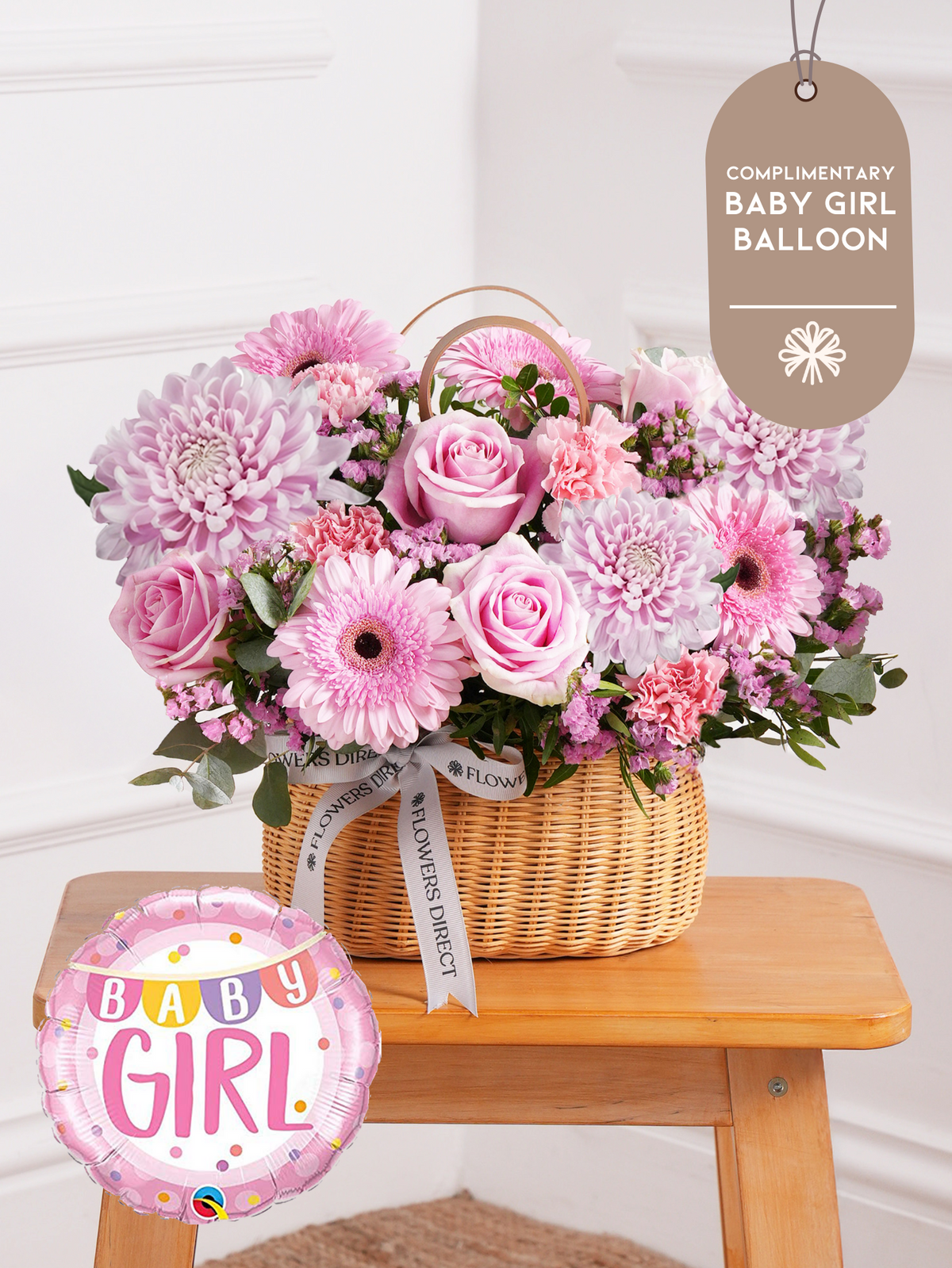 Baby Girl Darling - Basket (Complimentary Baby Girl Balloon)