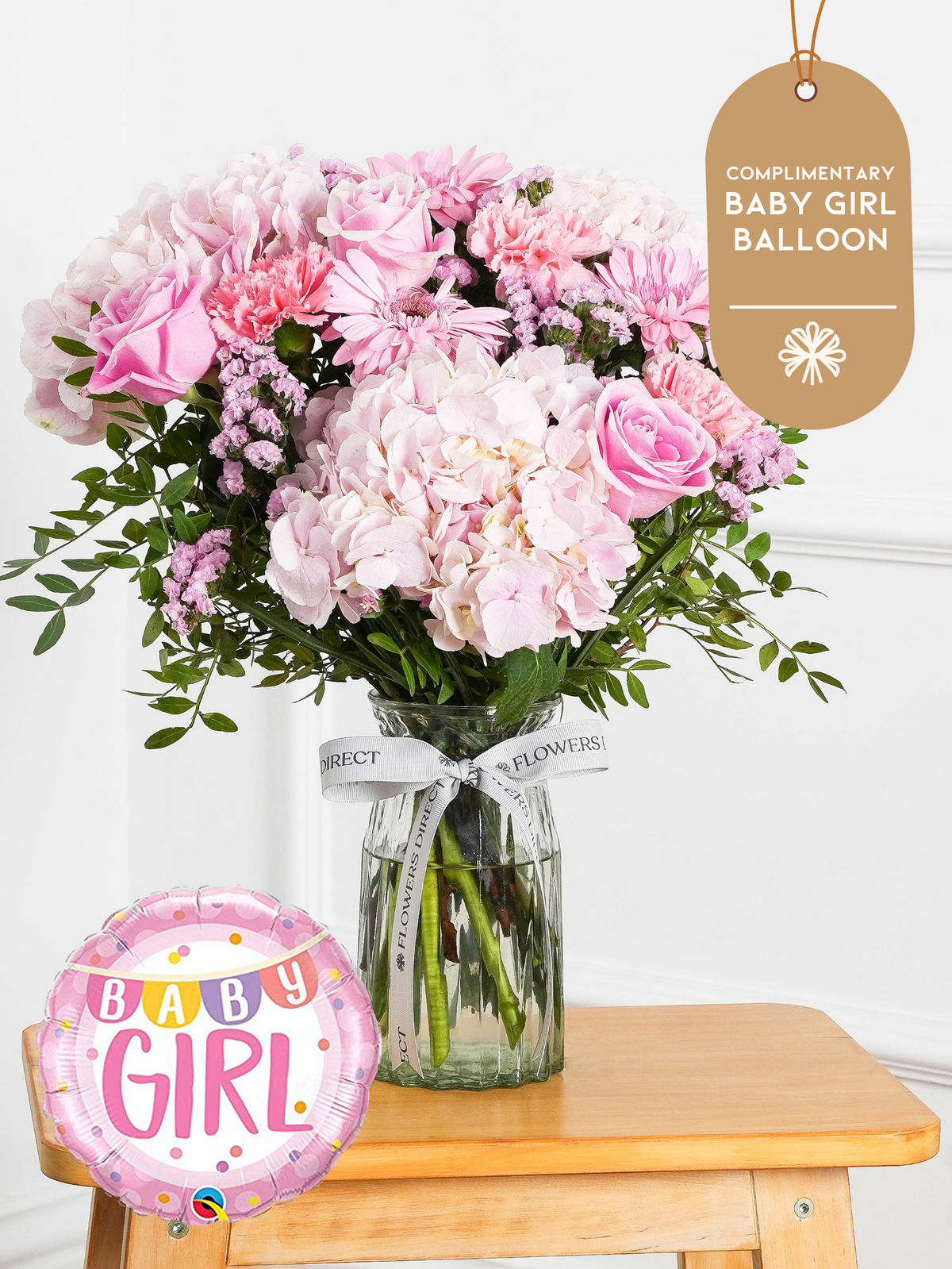 Baby Girl Sweetheart - Vase (Complimentary Baby Girl Balloon)