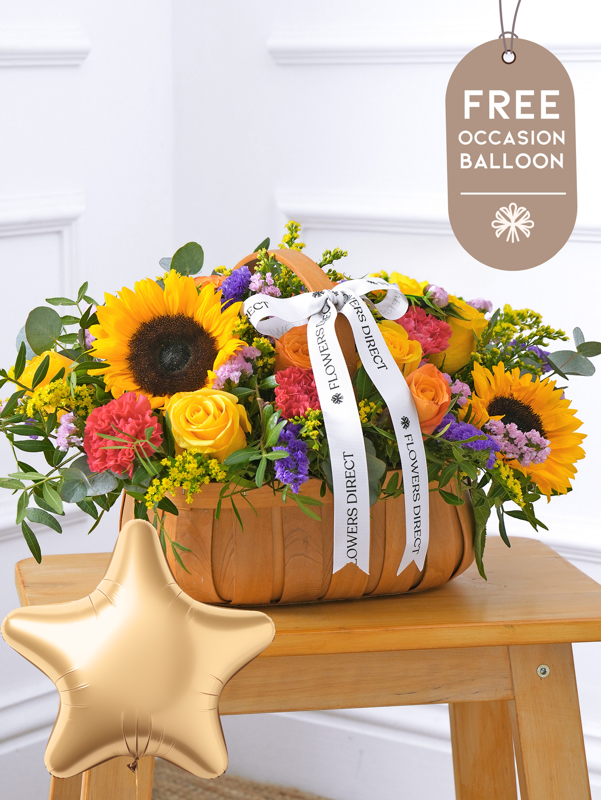 Colour Burst Basket with Free Balloon to Match the Occasion