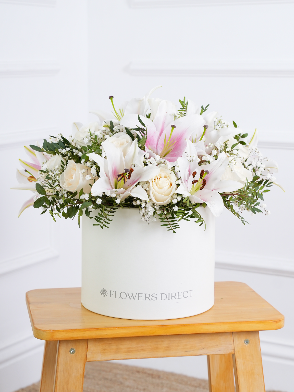 White Roses and Pink Lily - Hatbox