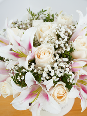 White Roses and Pink Lily - Hatbox – Our White Roses and Pink Lily Hatbox is a stunning work of art, expertly...