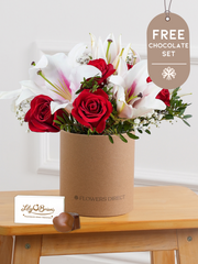 Anniversary Red Roses and Pink Lily - Hatbox with Chocolate Set – Our Red Roses and Pink Lily Hatbox is a stunning combination of passion and...