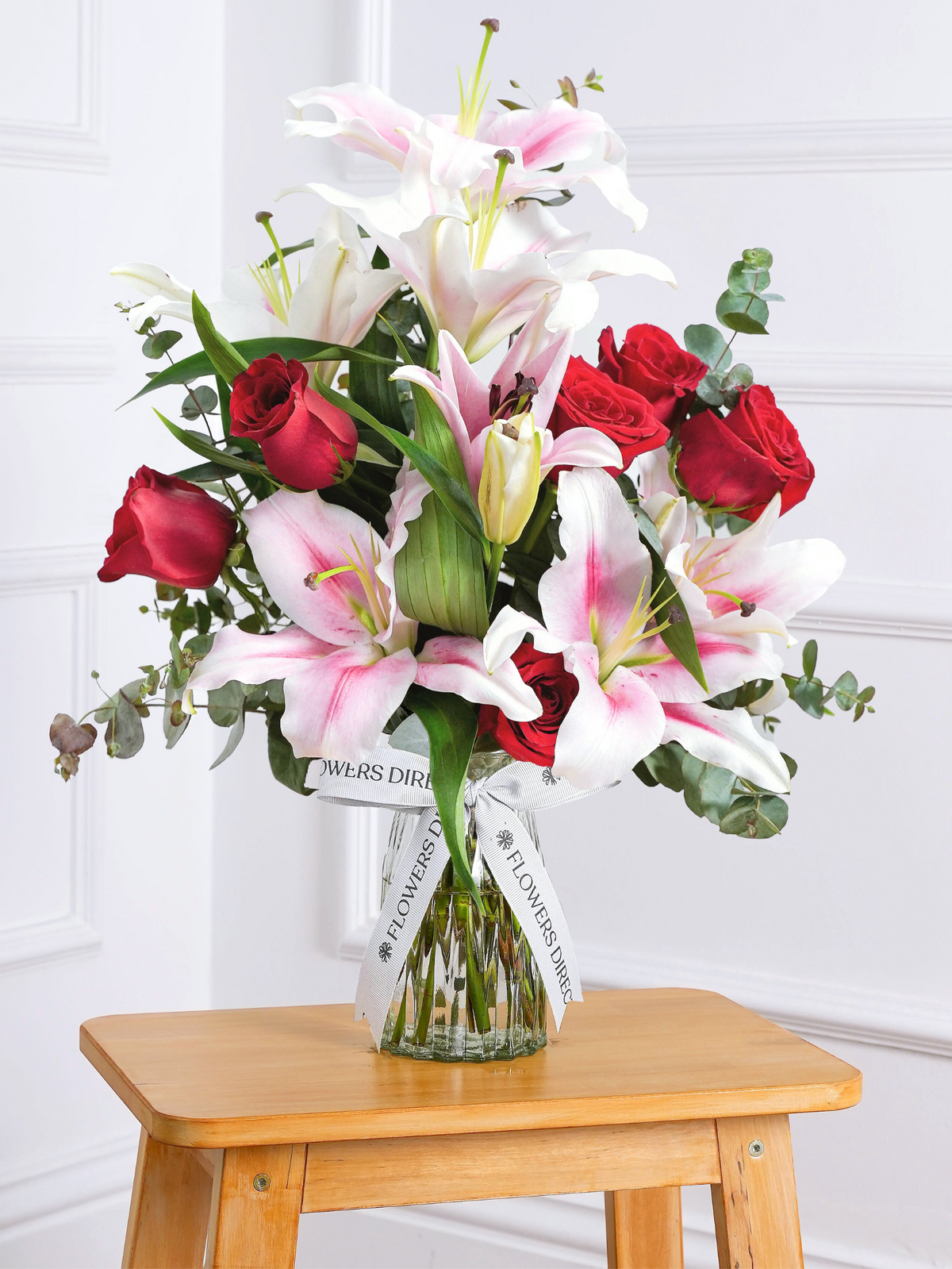 Red Roses and Pink Lily - Vase (Extra Roses added for Free)