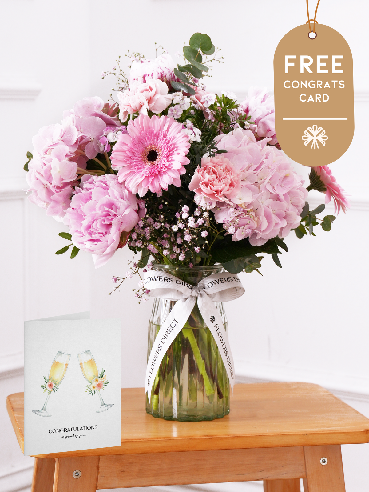 Peony Sweetheart - Vase with Free Congratulations Card