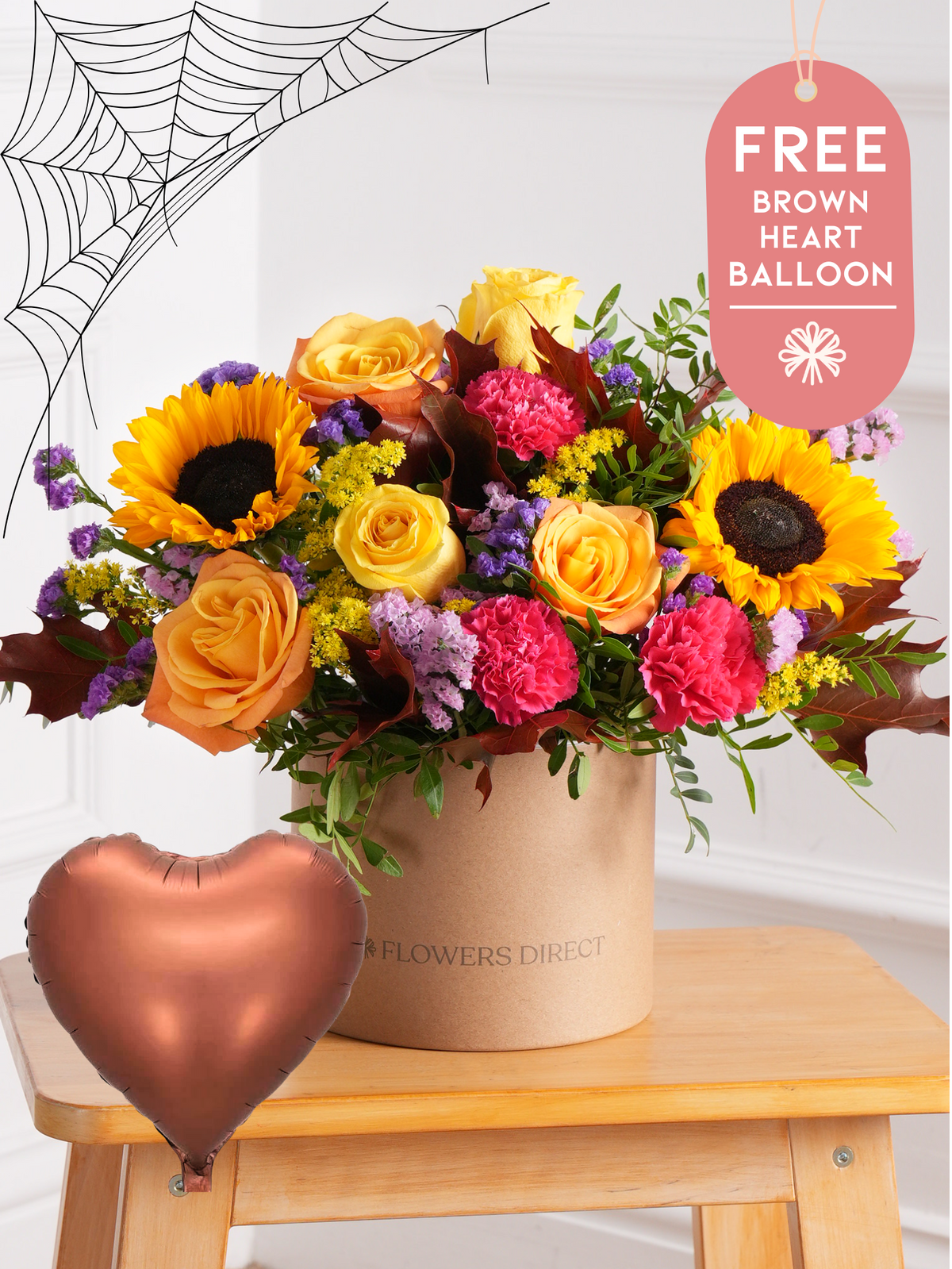 Autumn Charm - Hatbox with Free Brown Heart Balloon