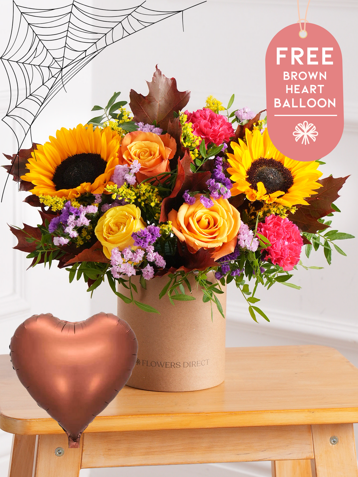 Autumn Charm - Hatbox with Free Brown Heart Balloon