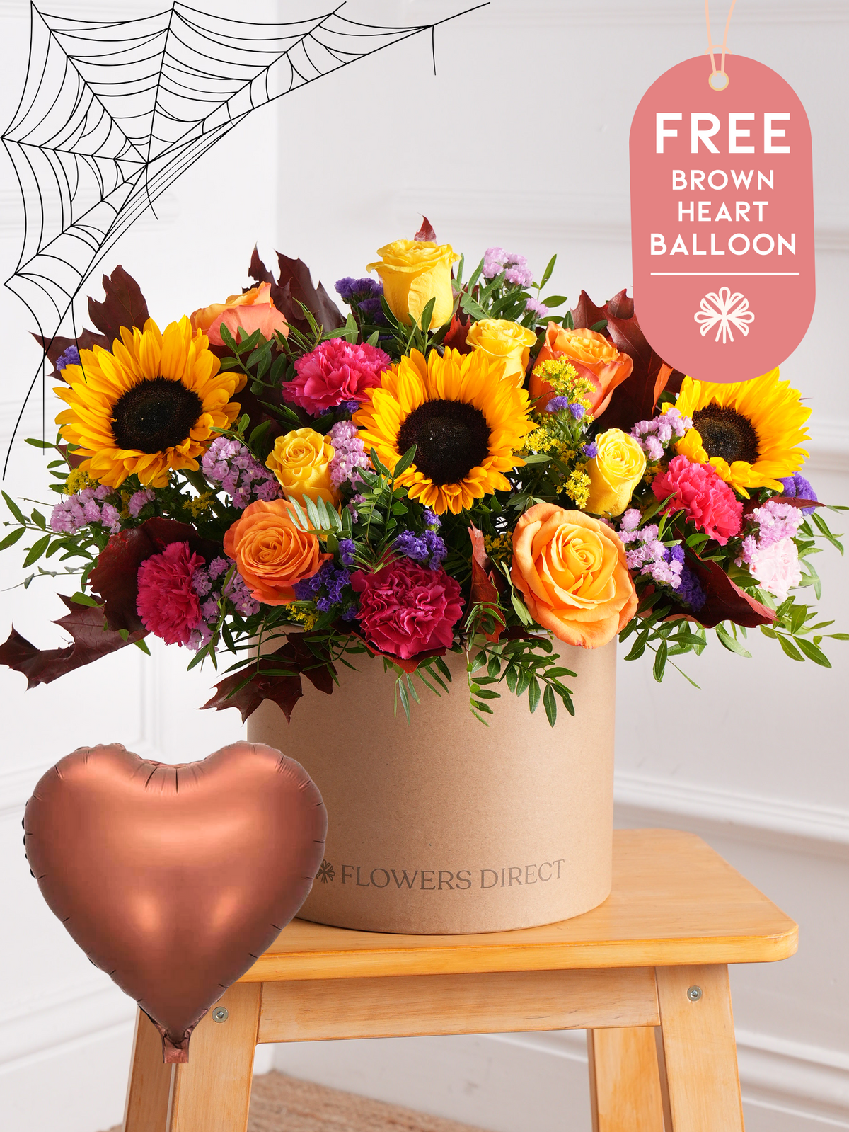 Autumn Charm - Hatbox with Free Brown Heart Balloon