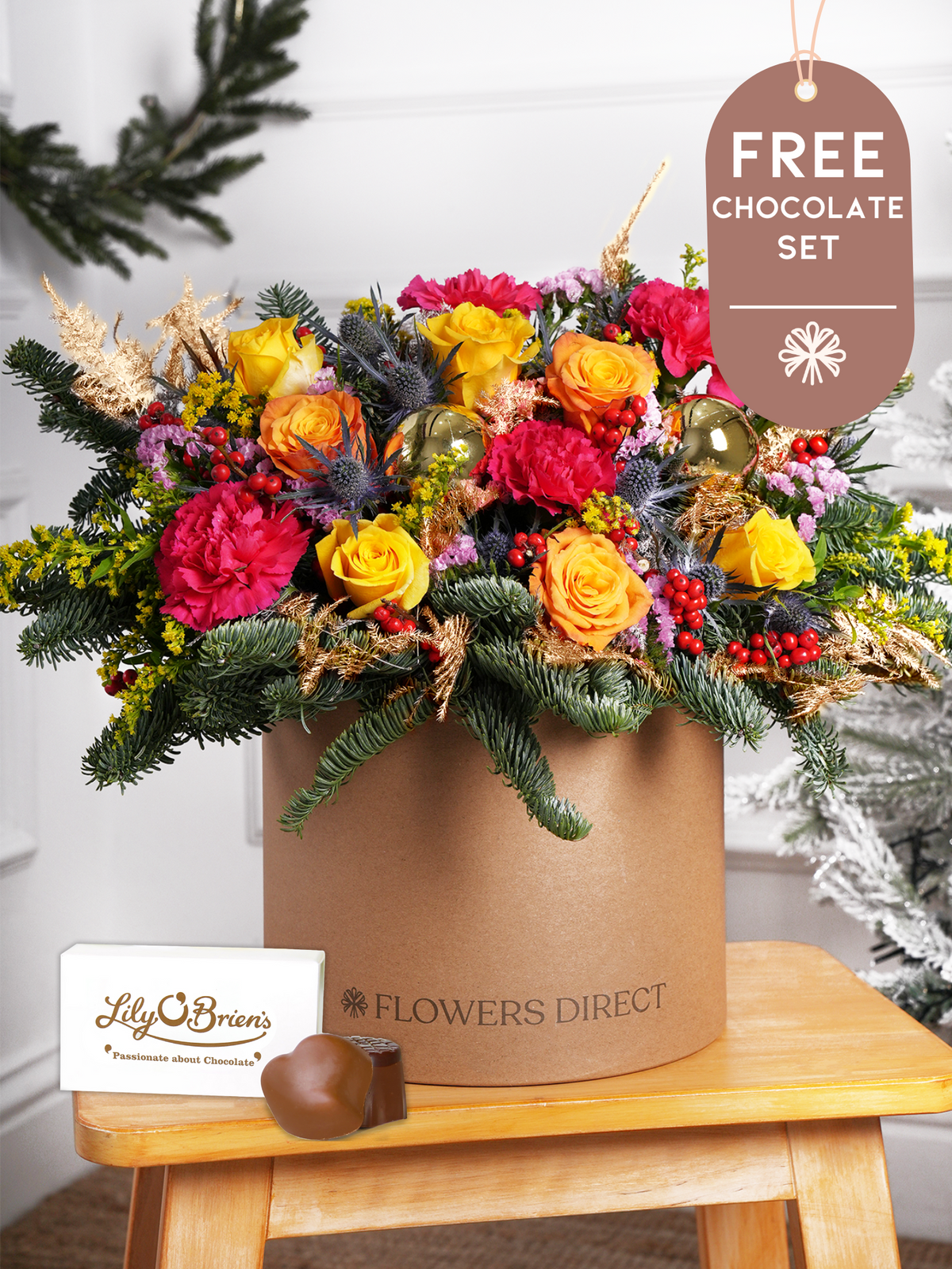 Cheerful Christmas - Hatbox with Free Chocolate Set