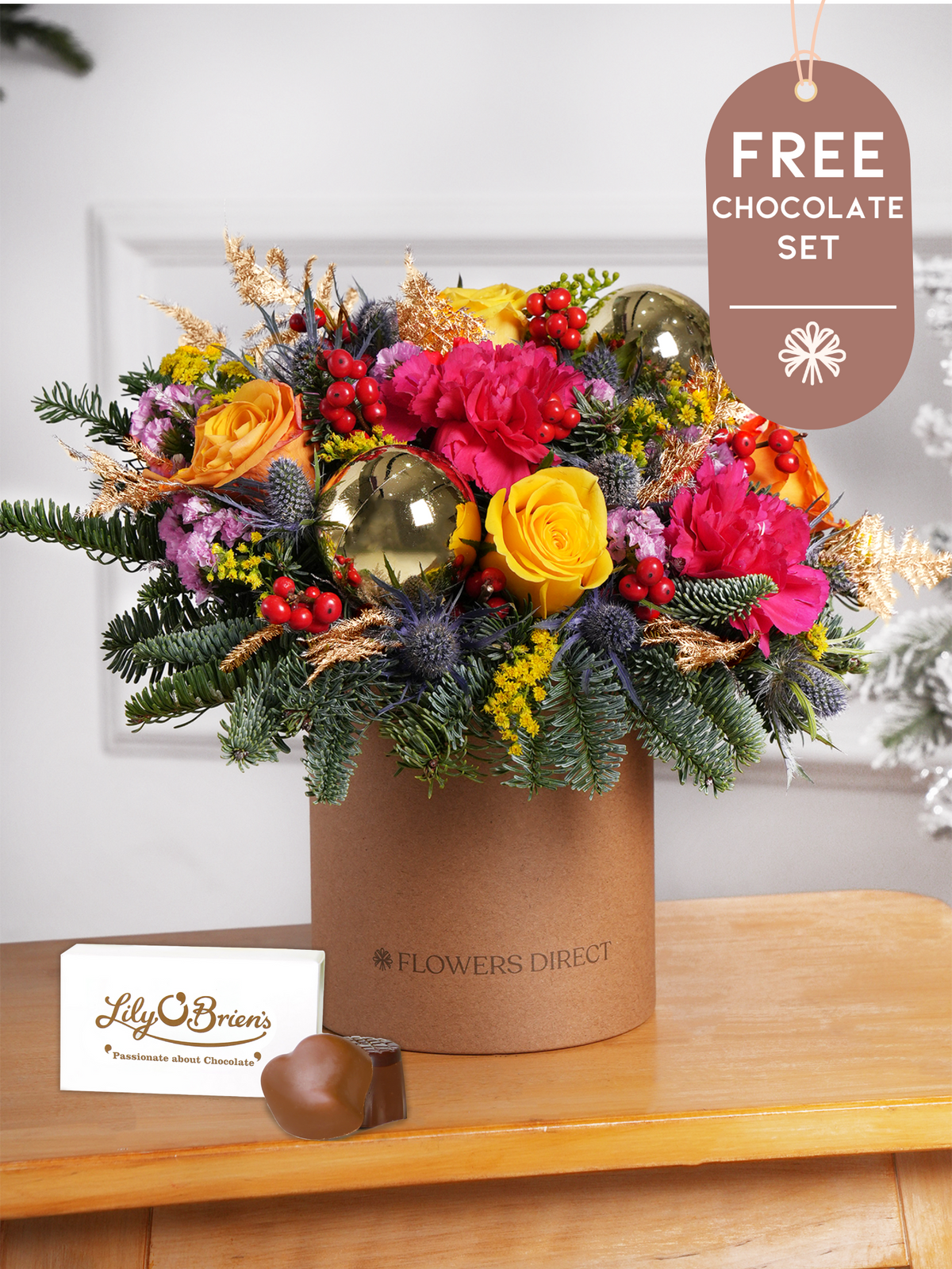 Cheerful Christmas - Hatbox with Free Chocolate Set