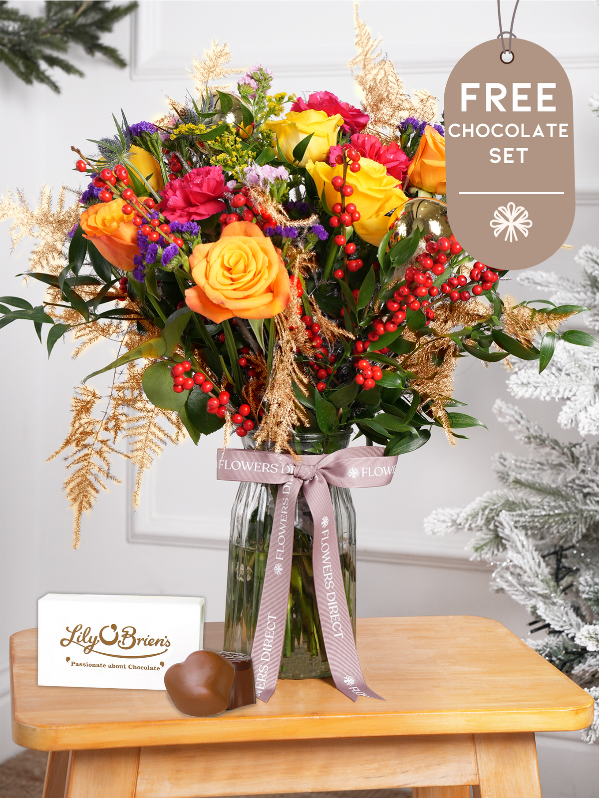 Cheerful Christmas Vase with Free Chocolate Set