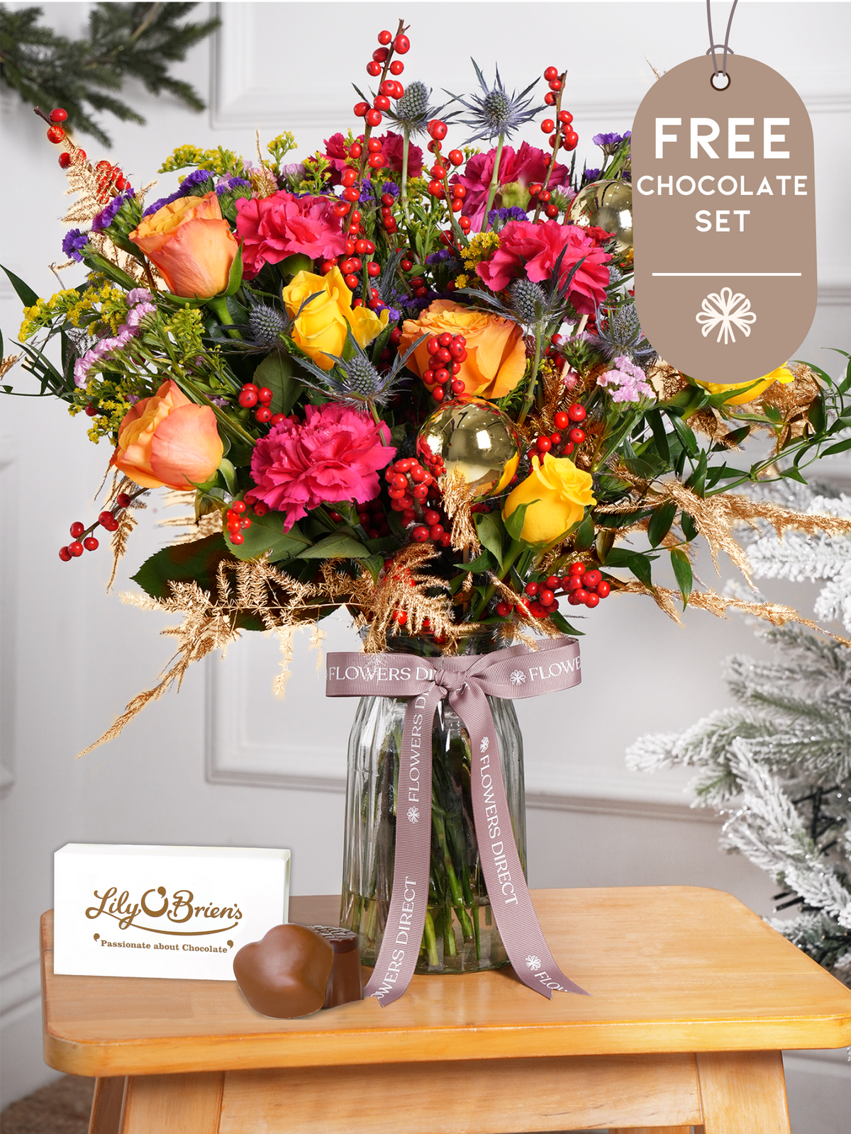 Cheerful Christmas Vase with Free Chocolate Set