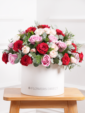 Valentine 24 Red & Pink Rose - Hatbox