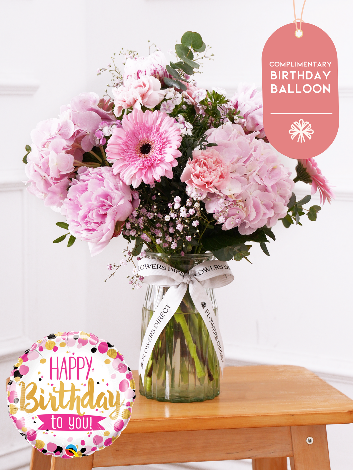 Birthday Peony Sweetheart - Vase (Complimentary Birthday Balloon)