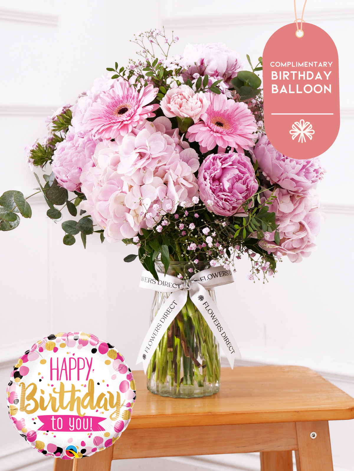 Birthday Peony Sweetheart - Vase (Complimentary Birthday Balloon)