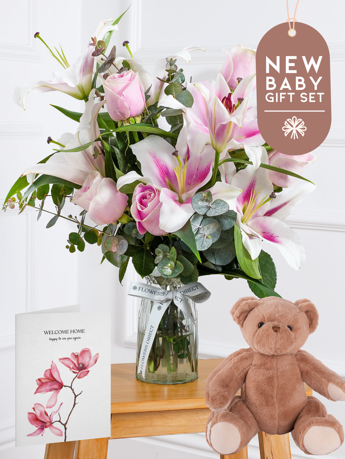 New Baby Pink Roses and Pink Lily - Vase