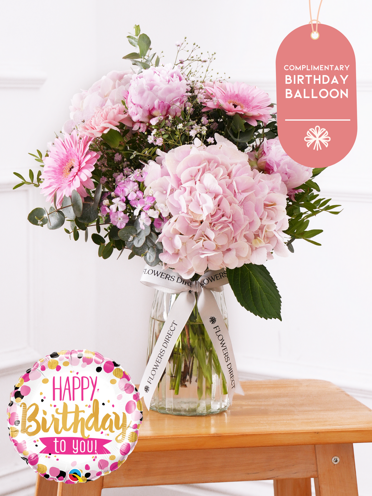 Birthday Peony Sweetheart - Vase (Complimentary Birthday Balloon)
