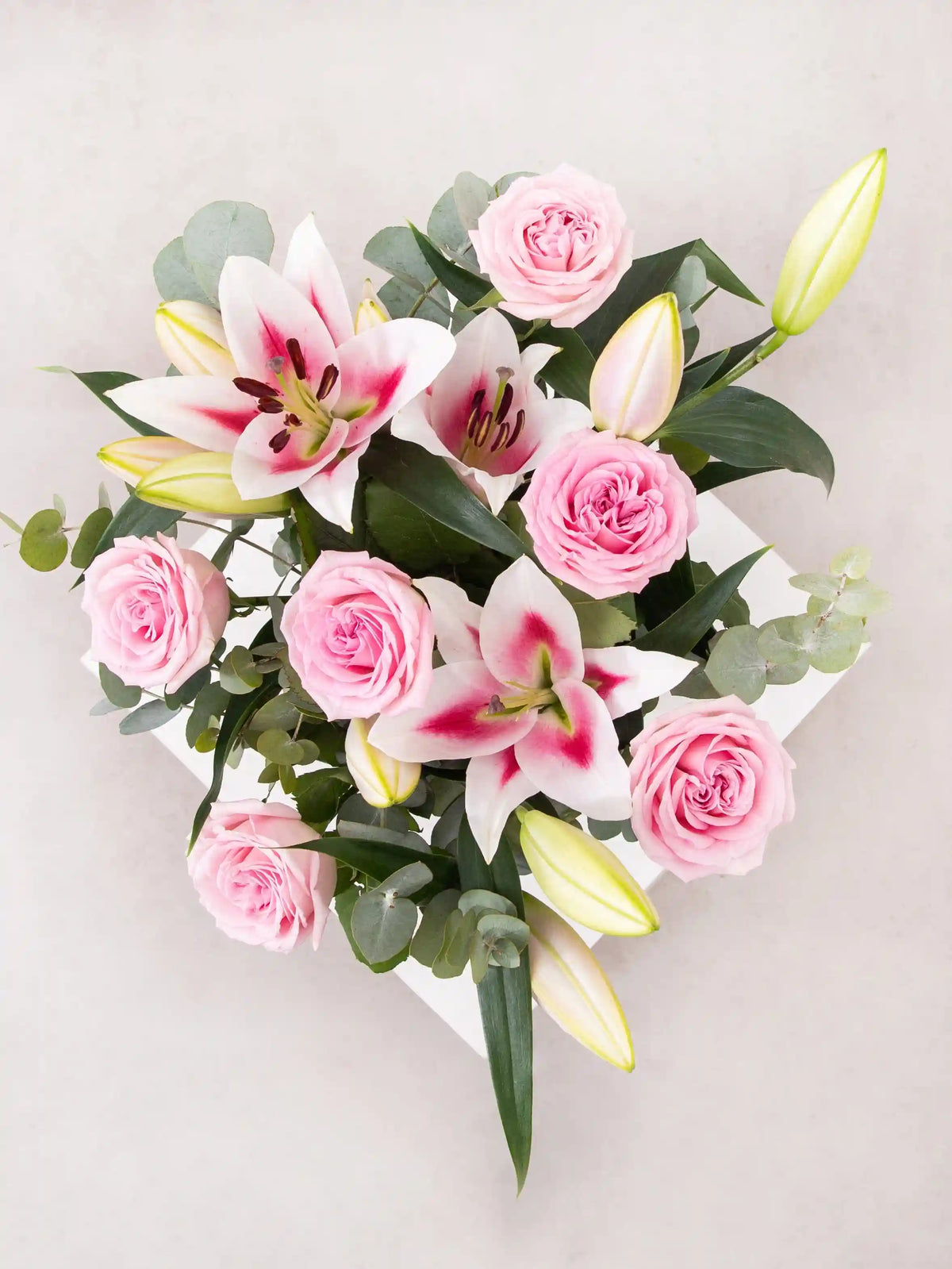 Pink Roses and Pink Lily Vase 2 Pcs Chocs included!