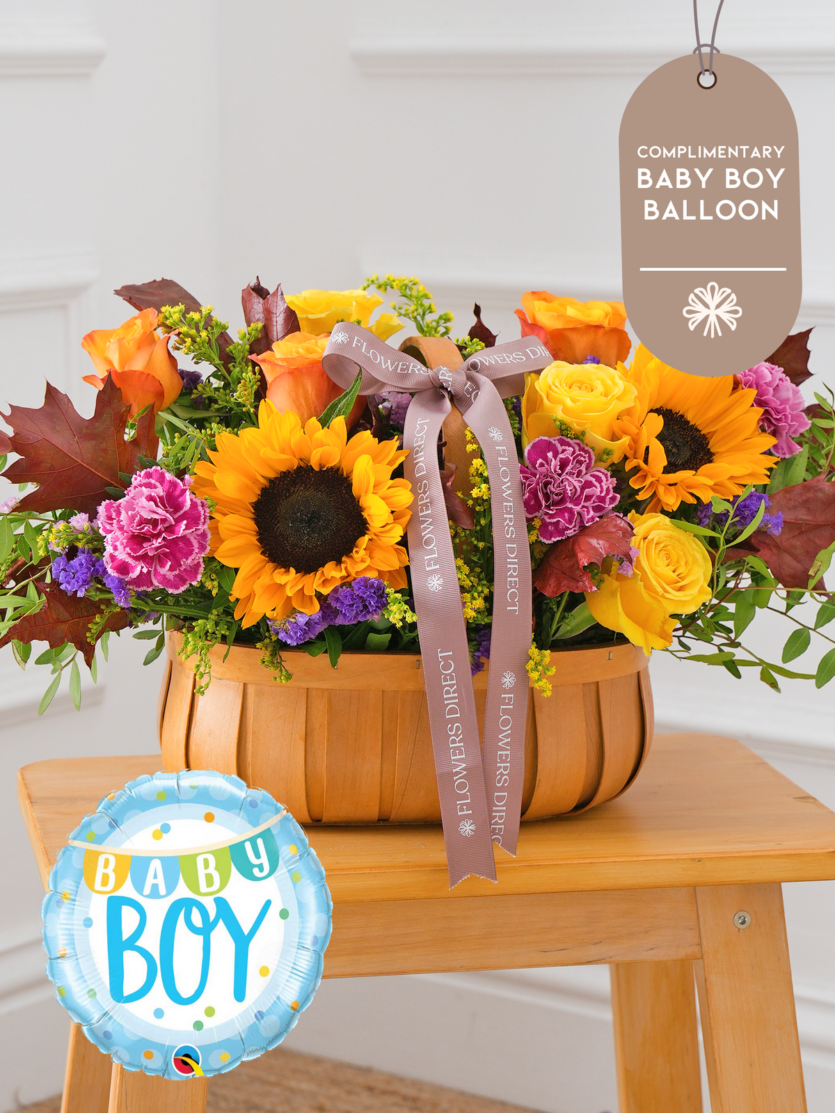 Baby Boy Autumn Charm - Basket  (Complimentary Baby Boy Balloon)