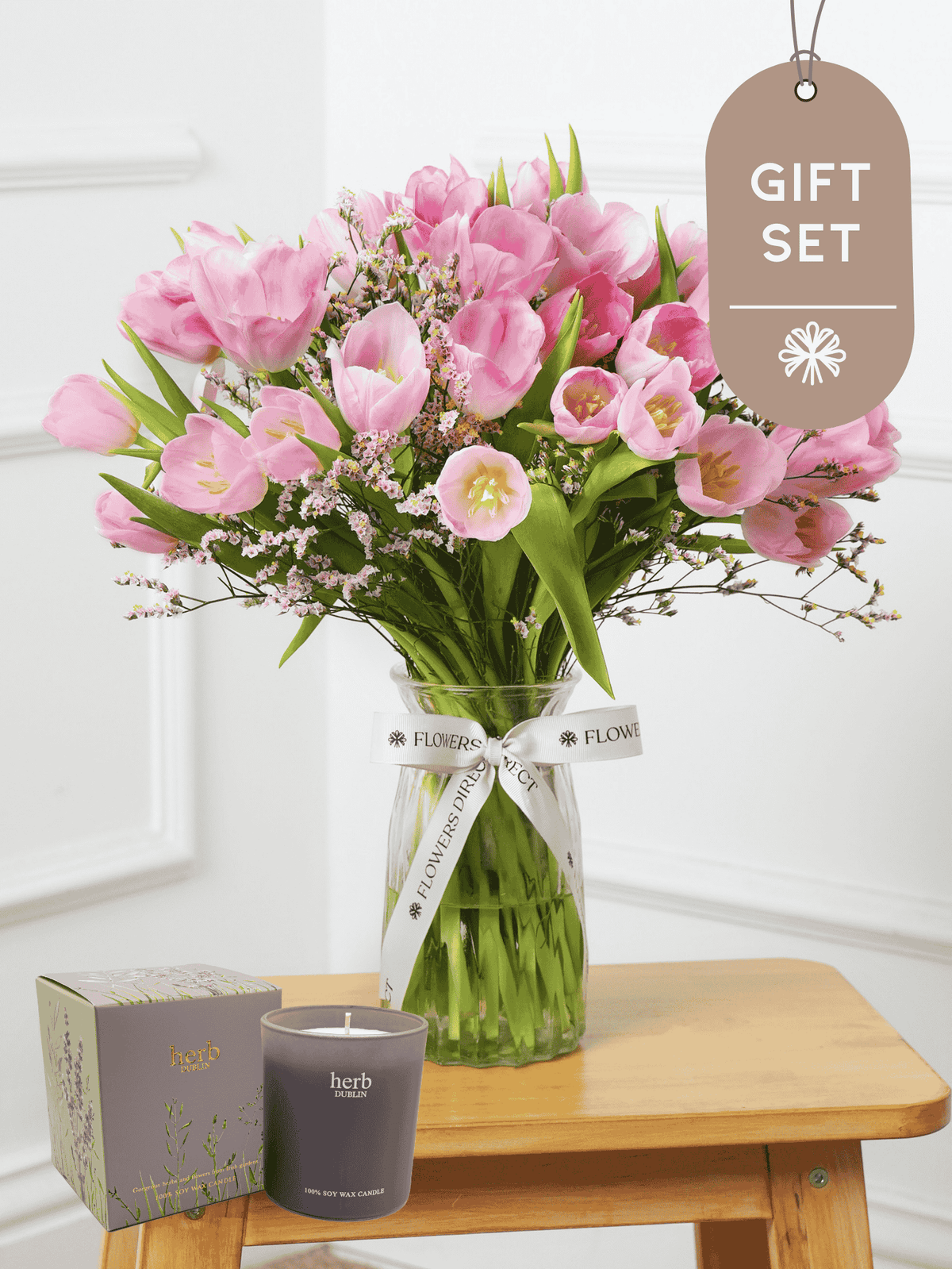 Pink Tulips - Vase Gift Set