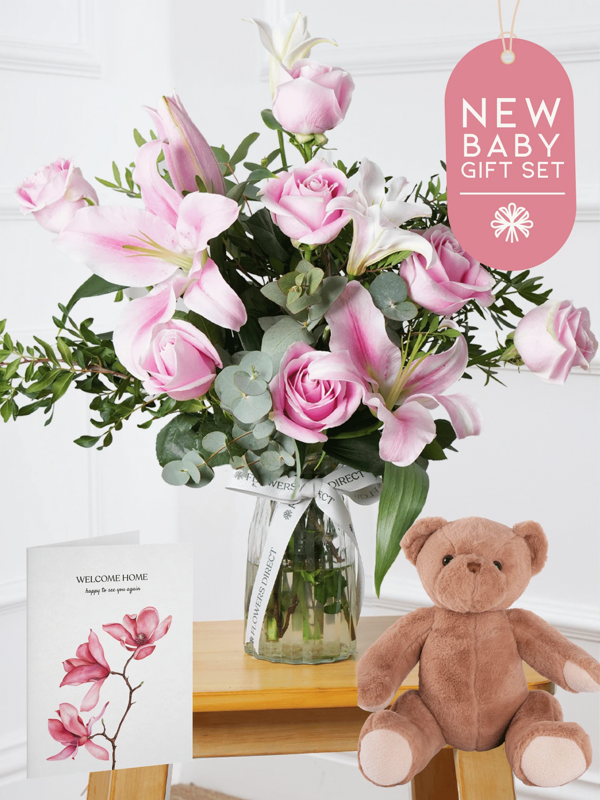 New Baby Pink Roses and Pink Lily - Vase