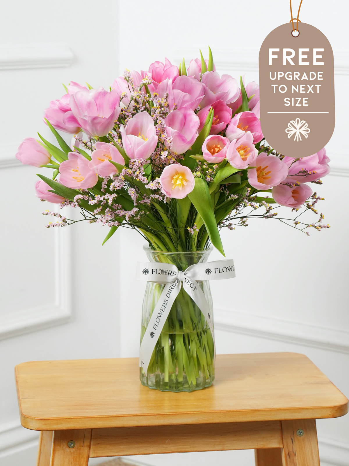 Pink Tulips - Vase with Free Upgrade to Next Size