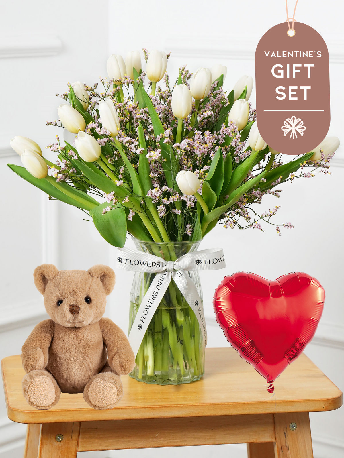 Valentine White Tulips - Vase Gift Set