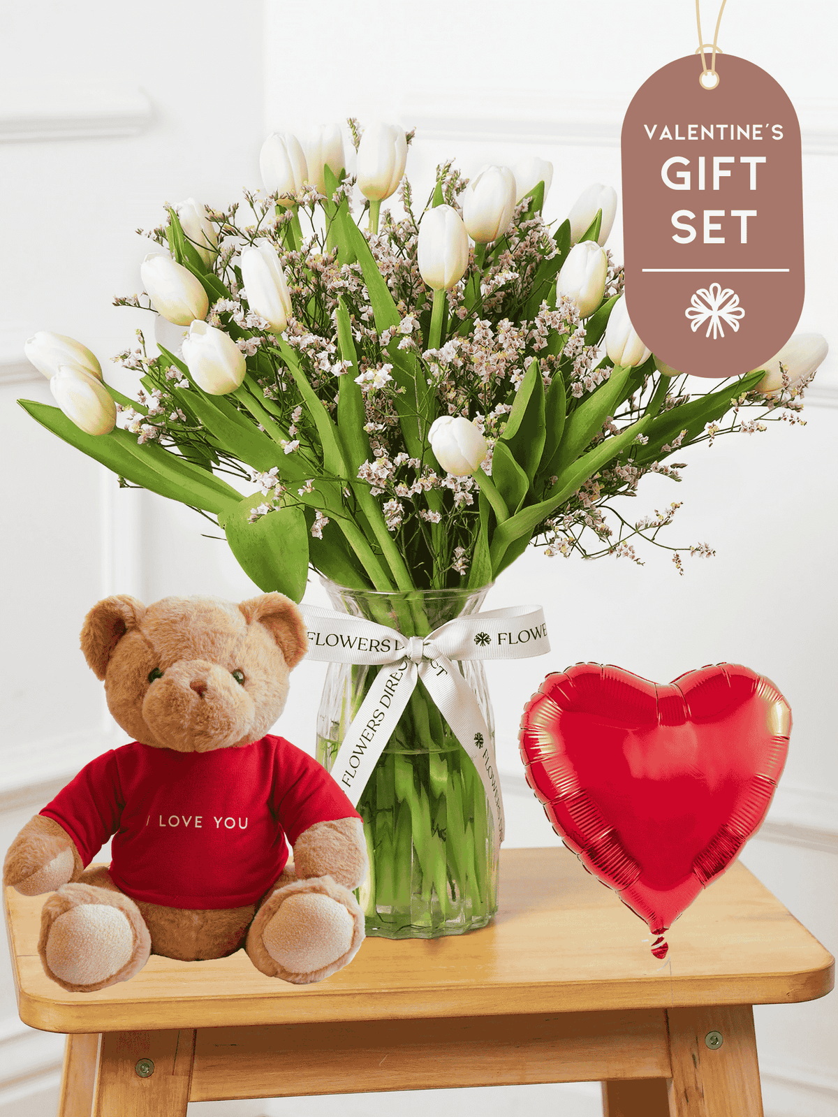 Valentine White Tulips - Vase Gift Set