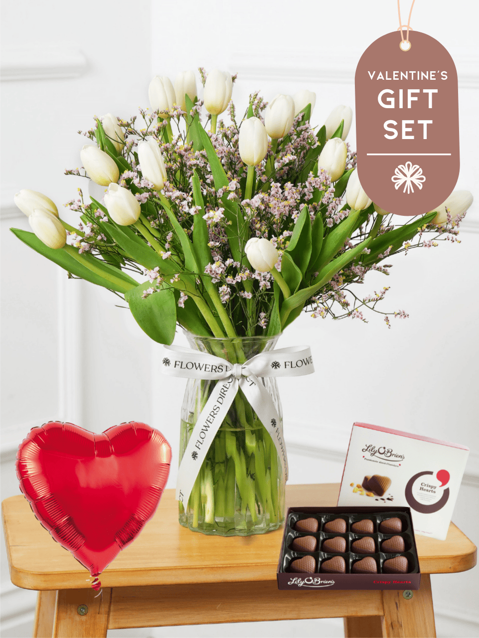 Valentine White Tulips - Vase Gift Set