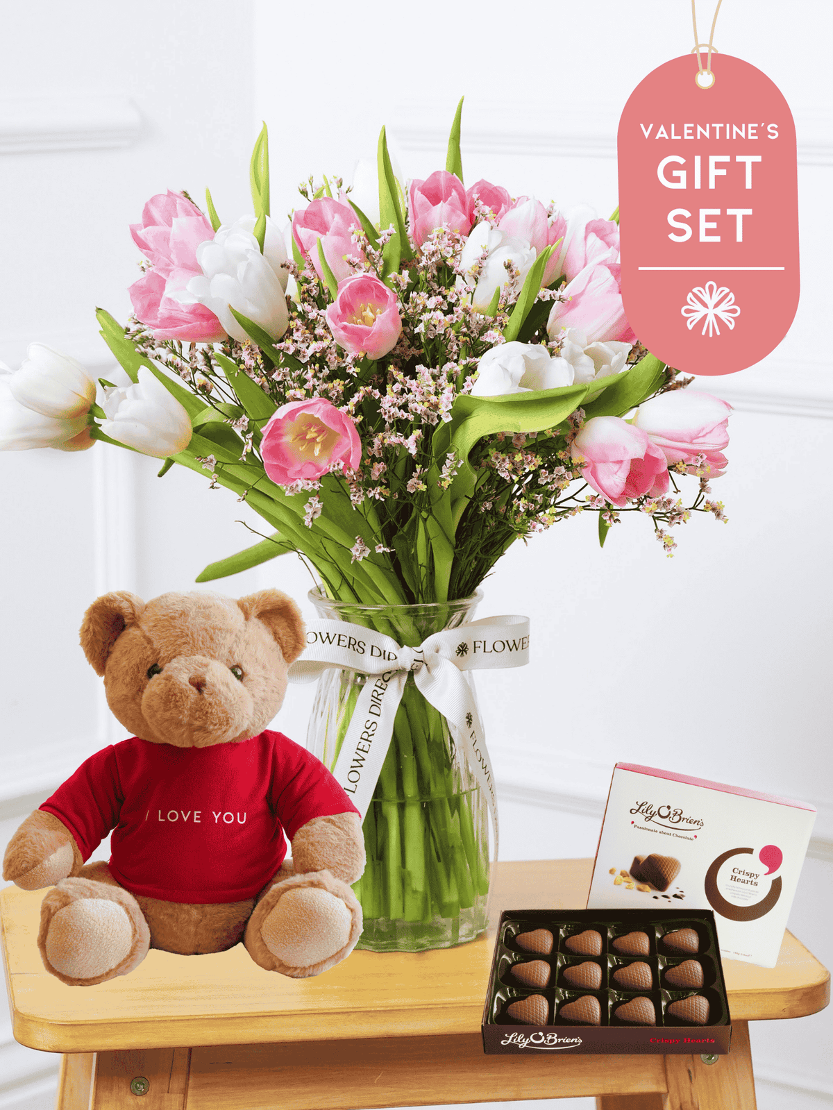 Valentine Mixed Tulips - Vase Gift Set
