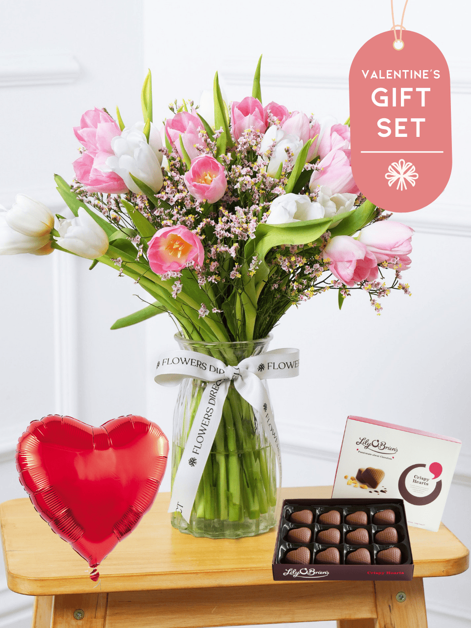 Valentine Mixed Tulips - Vase Gift Set