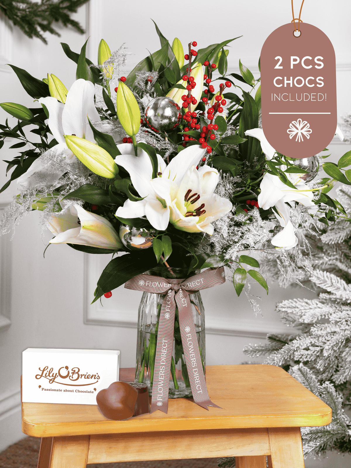 White Lily Christmas - Vase 2 Pcs Chocs included!