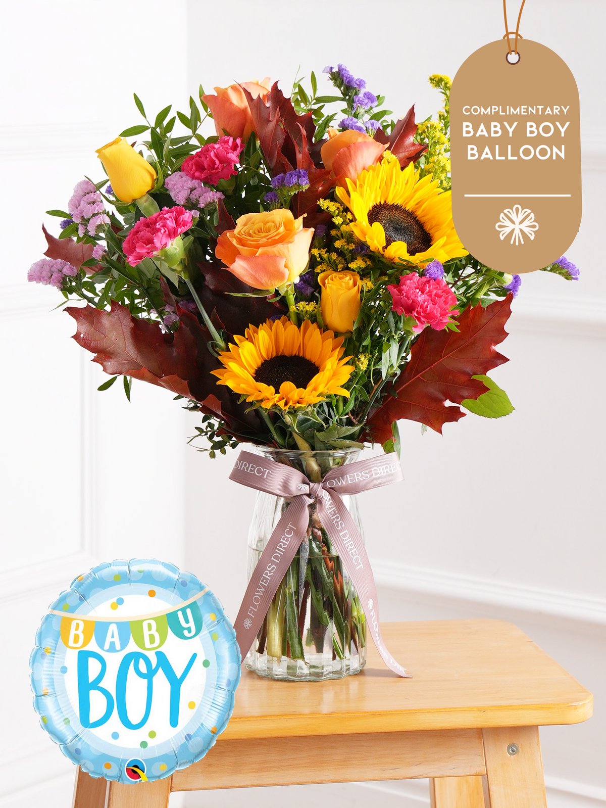 Baby Boy Autumn Charm - Vase (Complimentary Baby Boy Balloon)