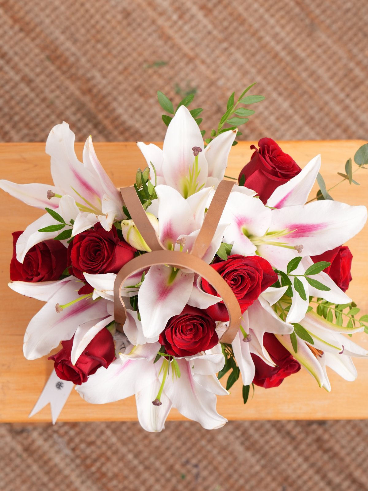 Red Roses and Pink Lily - Basket