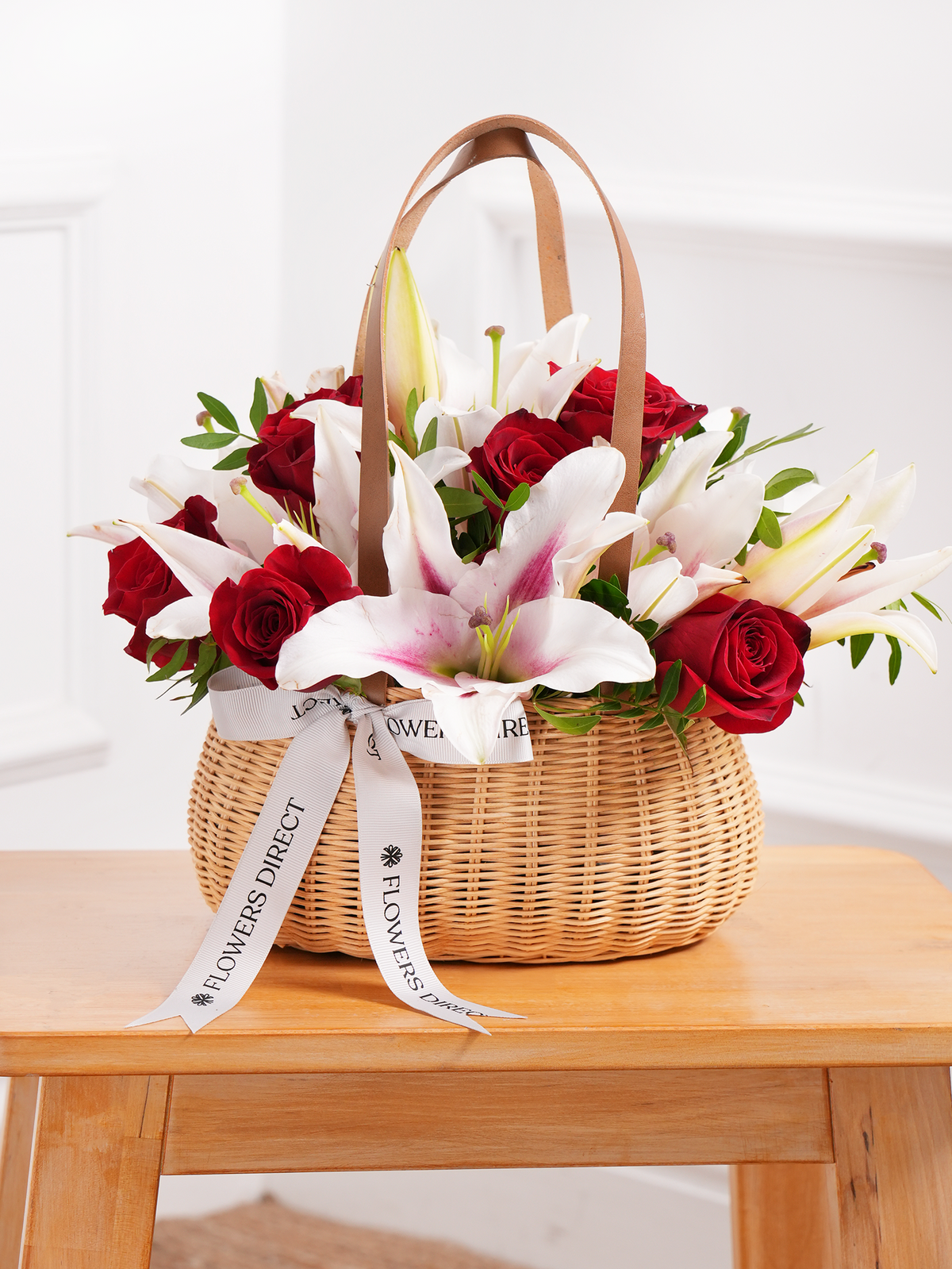 Red Roses and Pink Lily - Basket