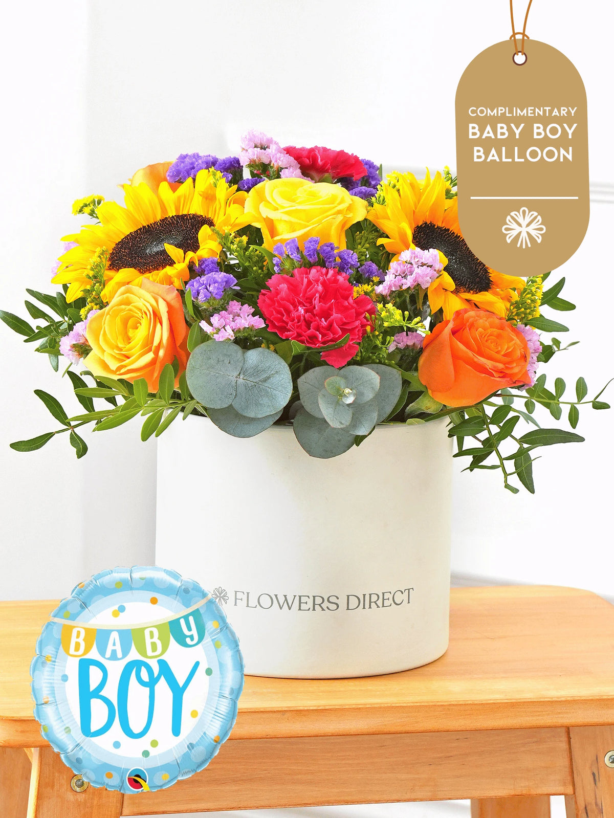 Baby Boy Colour Burst - Hatbox (Complimentary Baby Boy Balloon)
