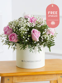 Pink Roses Hatbox Free Upgrade – Celebrate any special occasion with our 12 Pink Roses Hatbox arrangement, expertly crafted with delicate...
