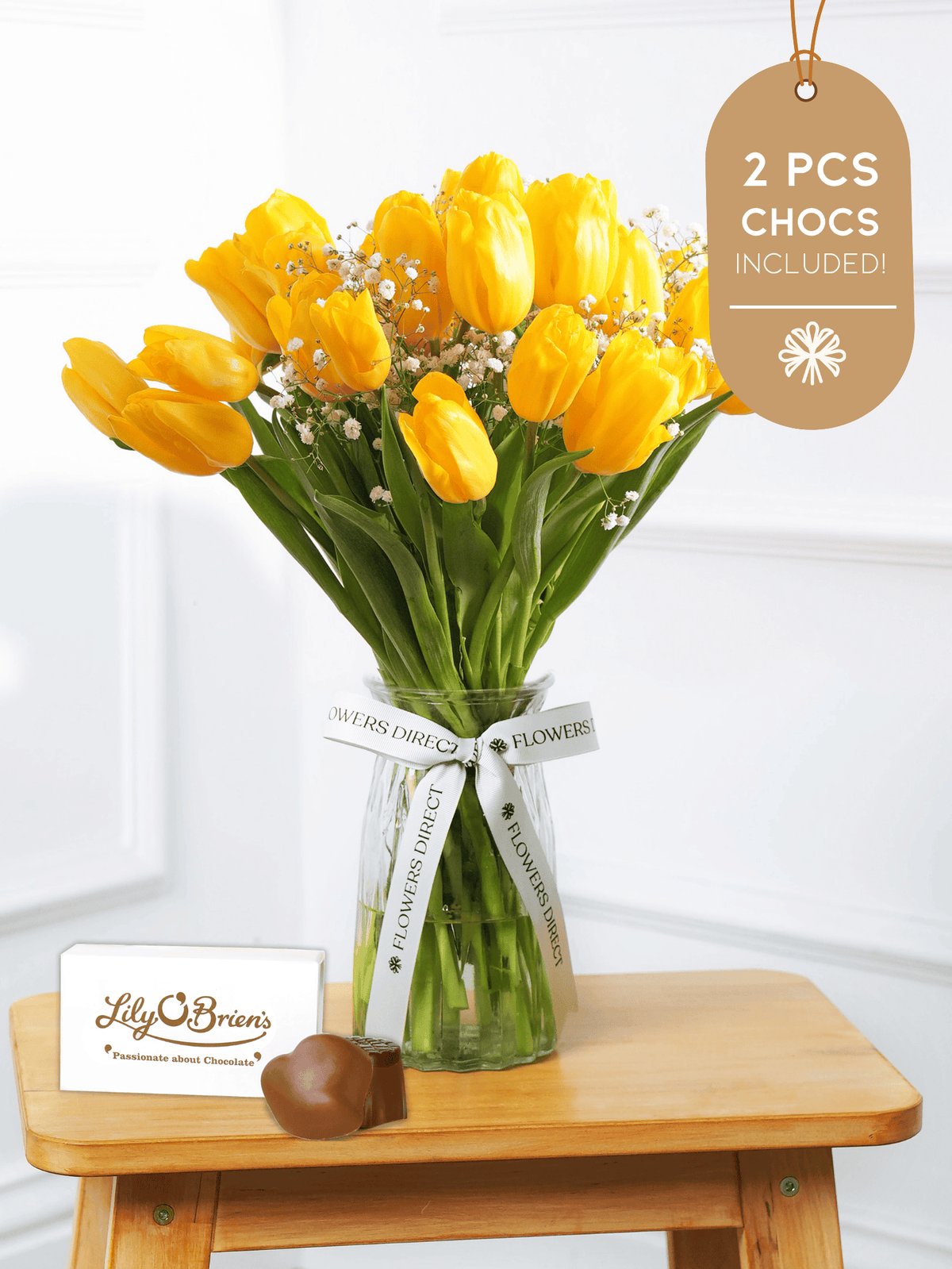 Yellow Tulips Vase 2 Pcs Chocs included!
