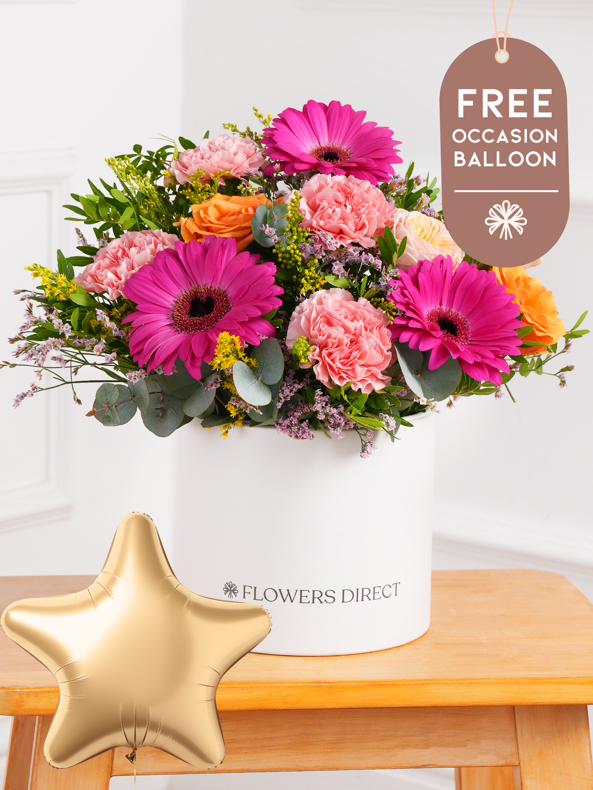 Coral Charm Hatbox with Free Balloon to Match the Occasion