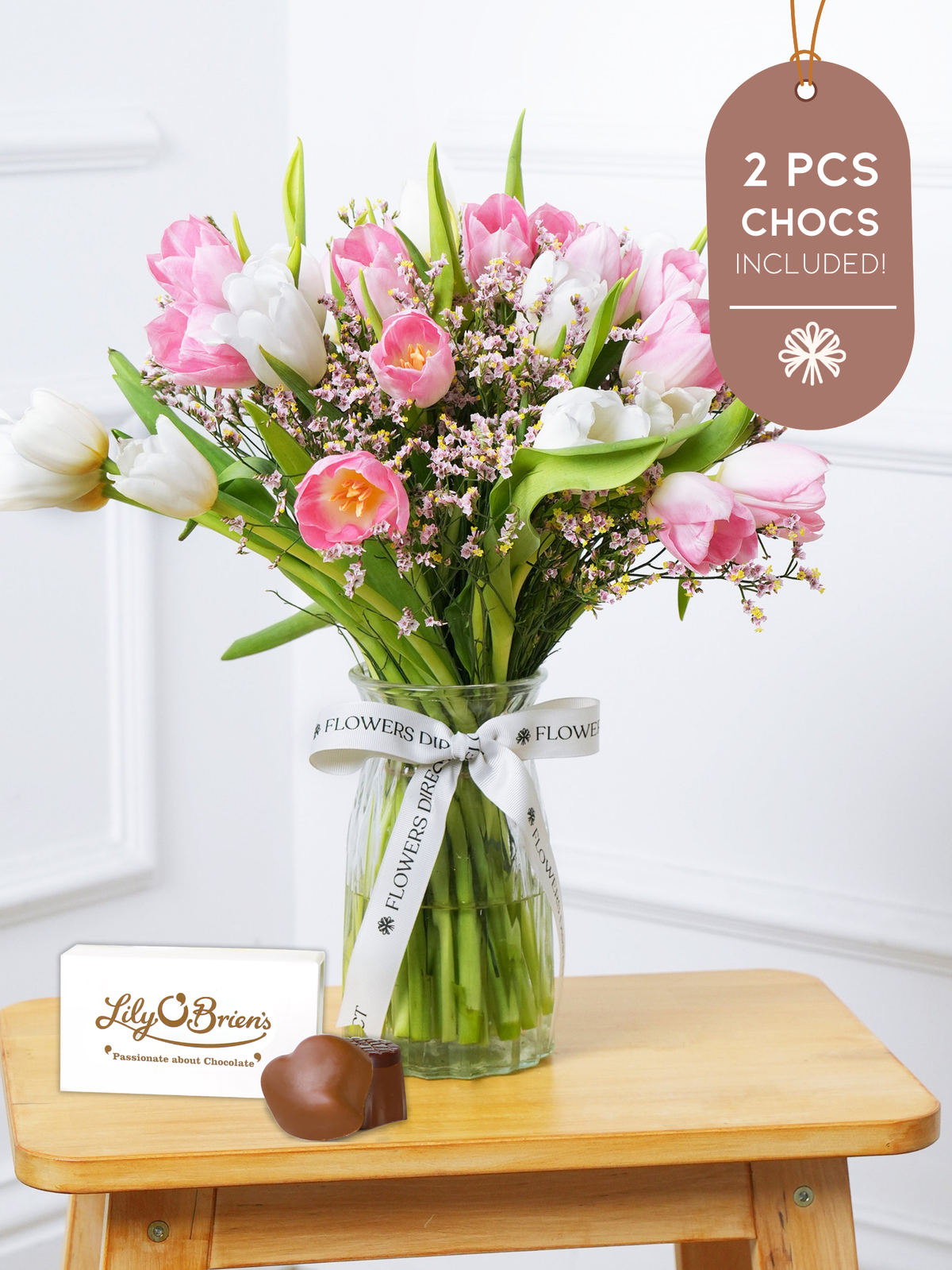 Mixed Tulips Vase 2 pcs Chocs Included!