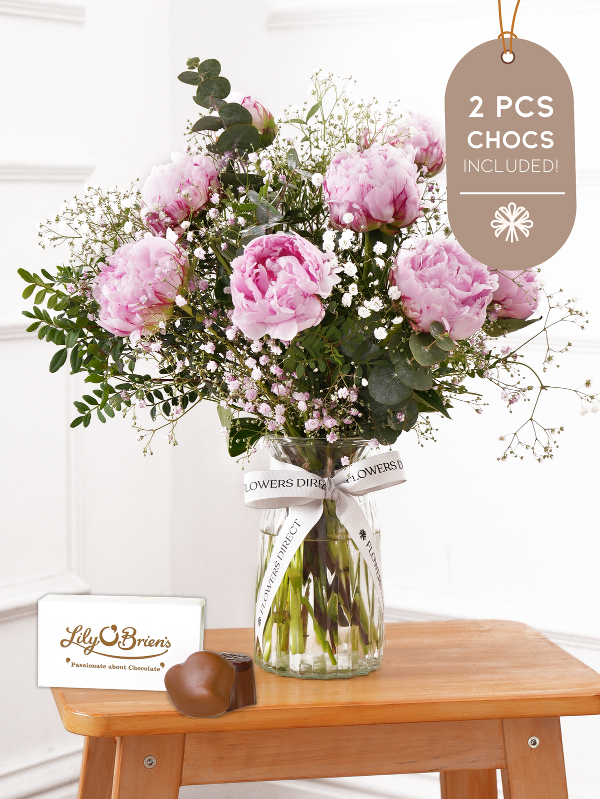 Pink Peony Vase 2pcs Chocs inlcuded!