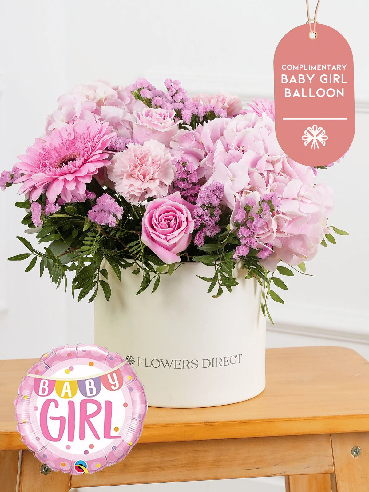 Baby Girl Sweetheart - Hatbox (Complimentary Baby Girl Balloon)