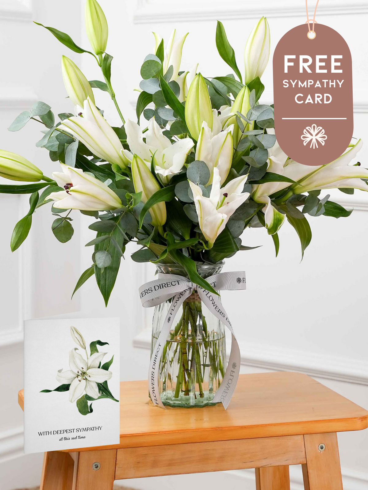 Sympathy White Lily - Vase with Free Sympathy card