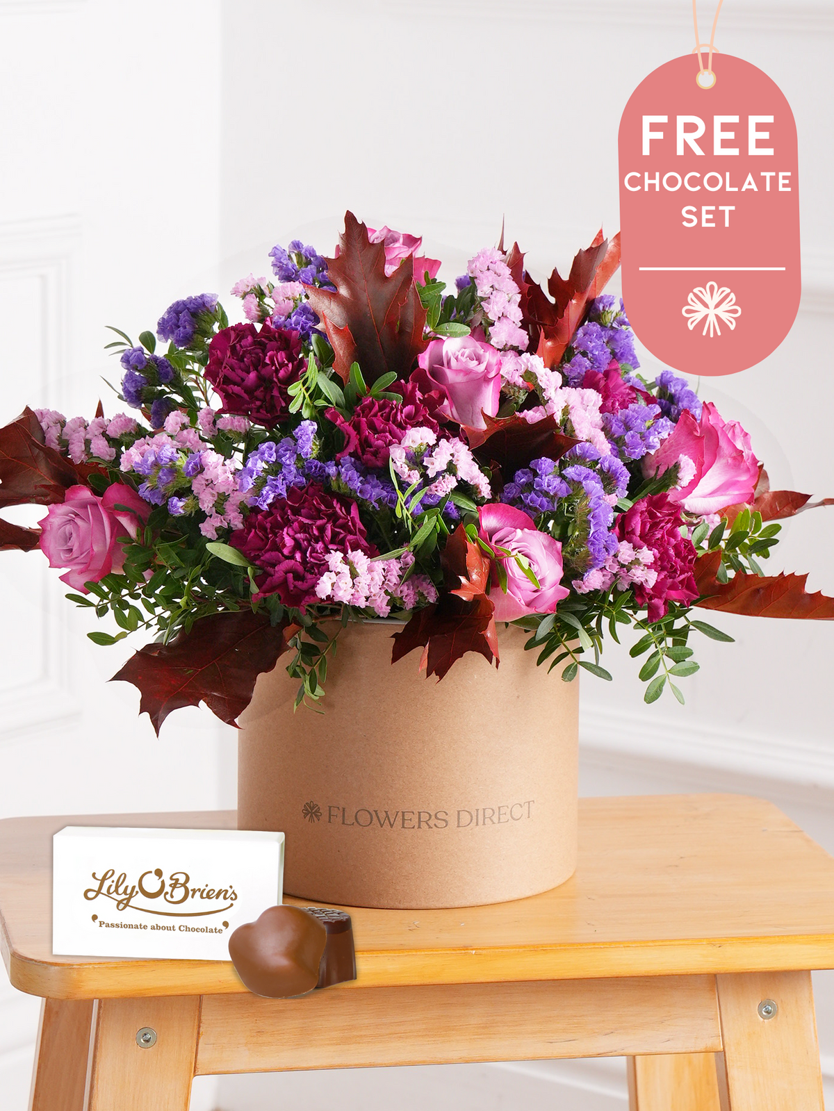 Autumn Purple Majesty - Hatbox with Free Chocolate Set