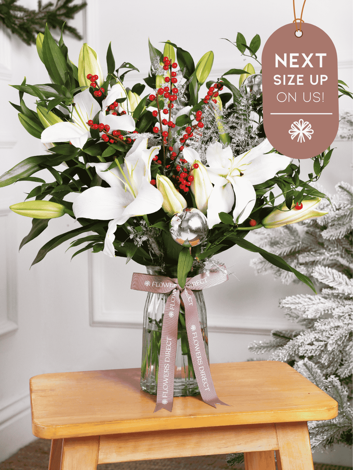 White Lily Christmas Vase Next Size Up – On Us!