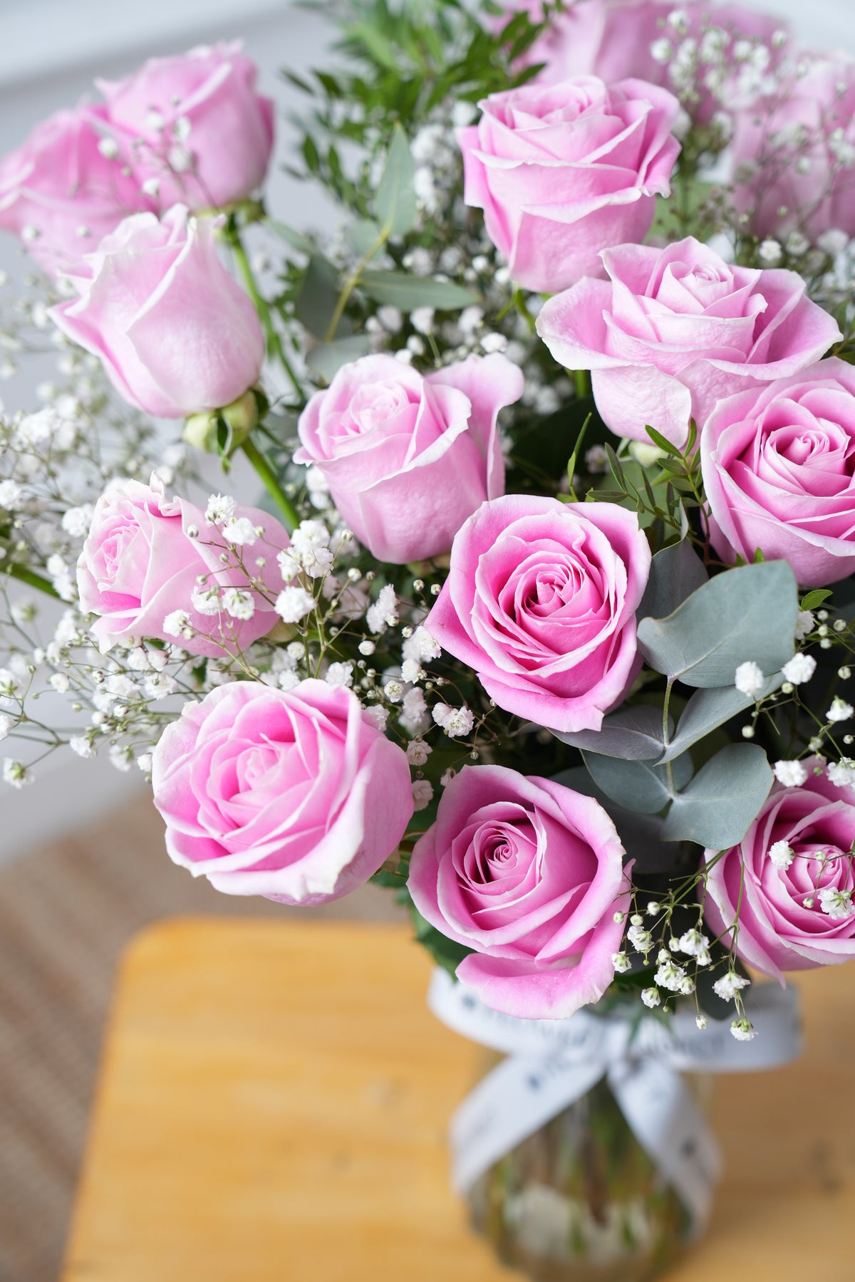 24 Long Stem Pink Roses - Vase