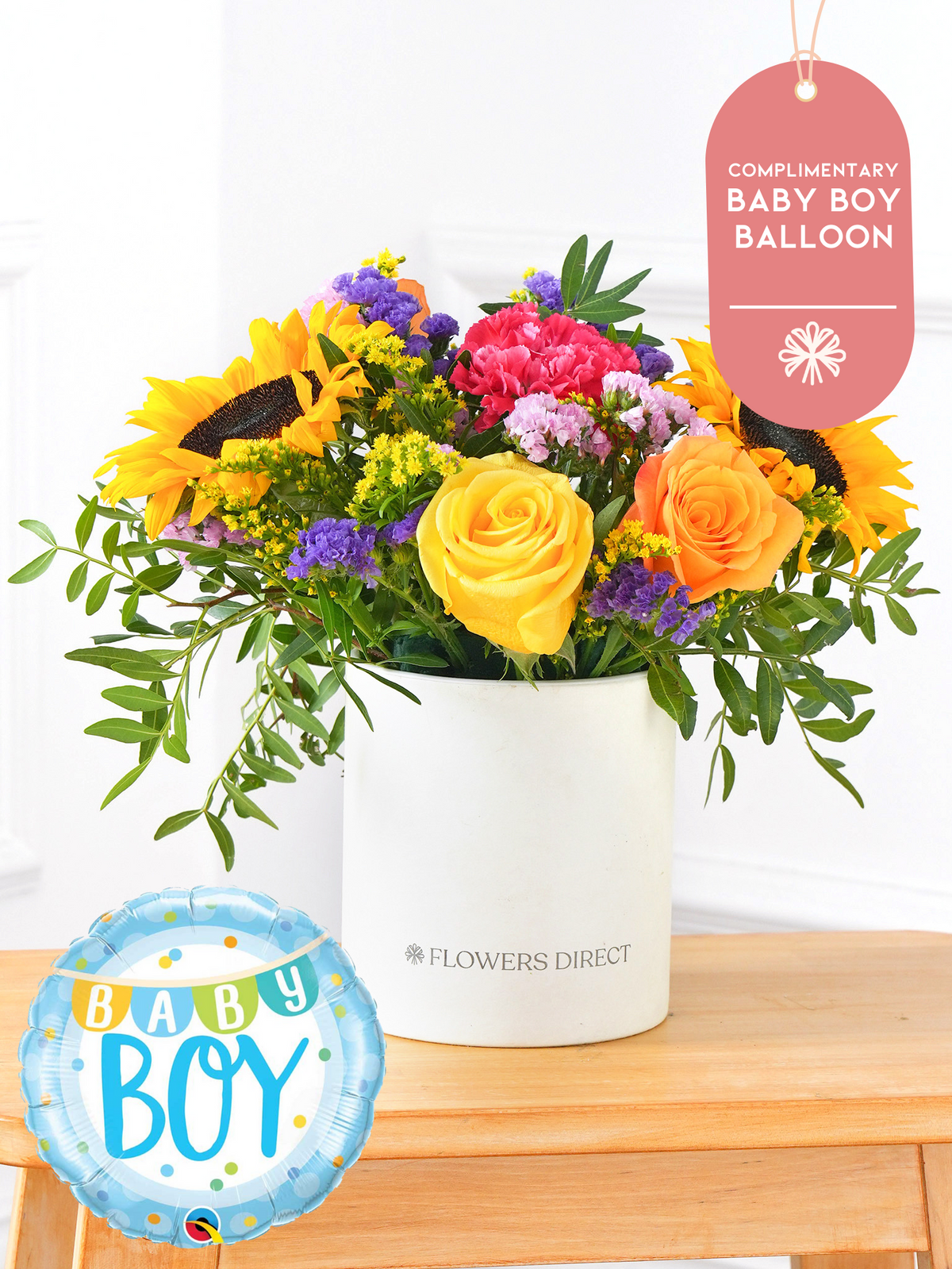 Baby Boy Colour Burst - Hatbox (Complimentary Baby Boy Balloon)