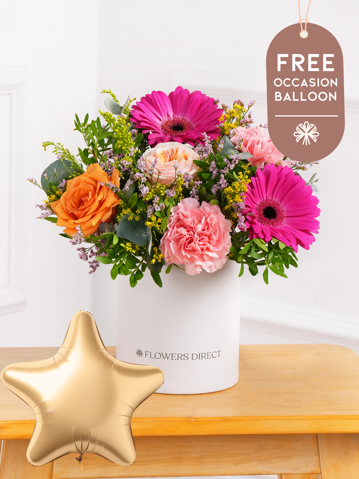 Coral Charm Hatbox with Free Balloon to Match the Occasion