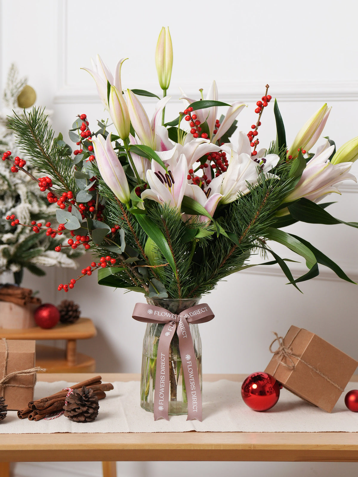 Pink Lily Christmas Vase