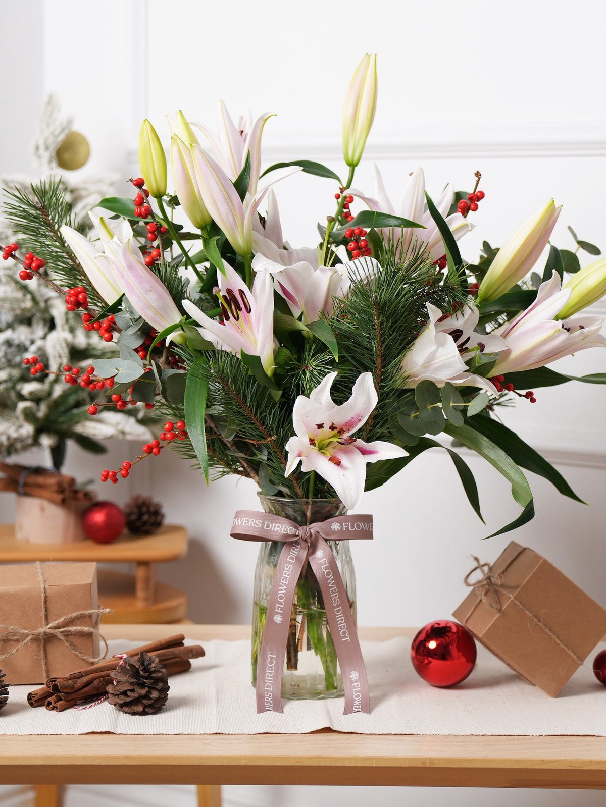 Pink Lily Christmas Vase