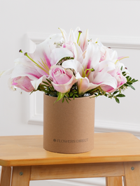 Pink Roses and Pink Lily - Hatbox – Our Pink Roses and Pink Lily Hatbox is a stunning work of art, expertly...